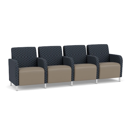 Lesro Siena 4 Seat Tandem Seating, Brushed Steel, RS NightSky Back, MD Farro Seat, RS NightSky Panels SN4103